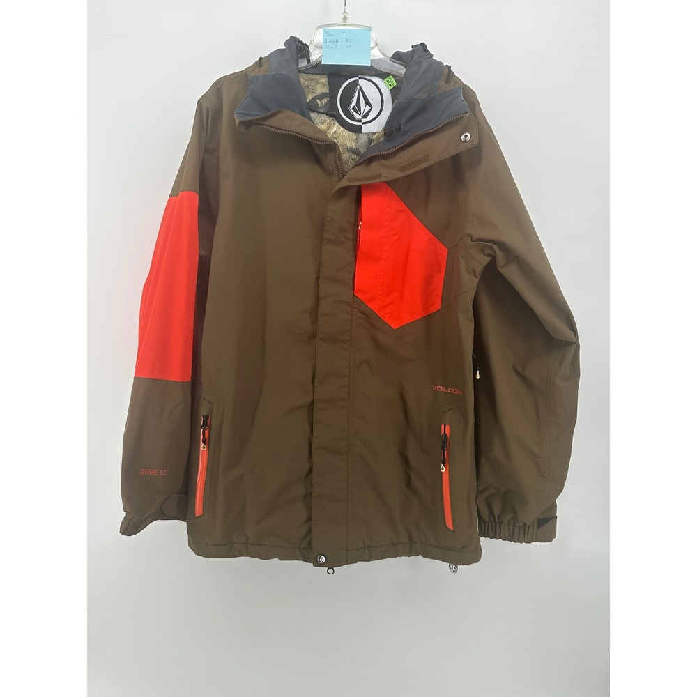Volcom Mens Gore-Tex RECCO Snowboard Jacket Brown Orange Wolf Lining Medium